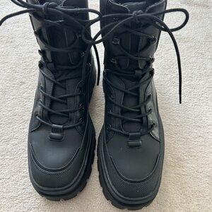 Zara Black Lace-Up Combat Moto Boots